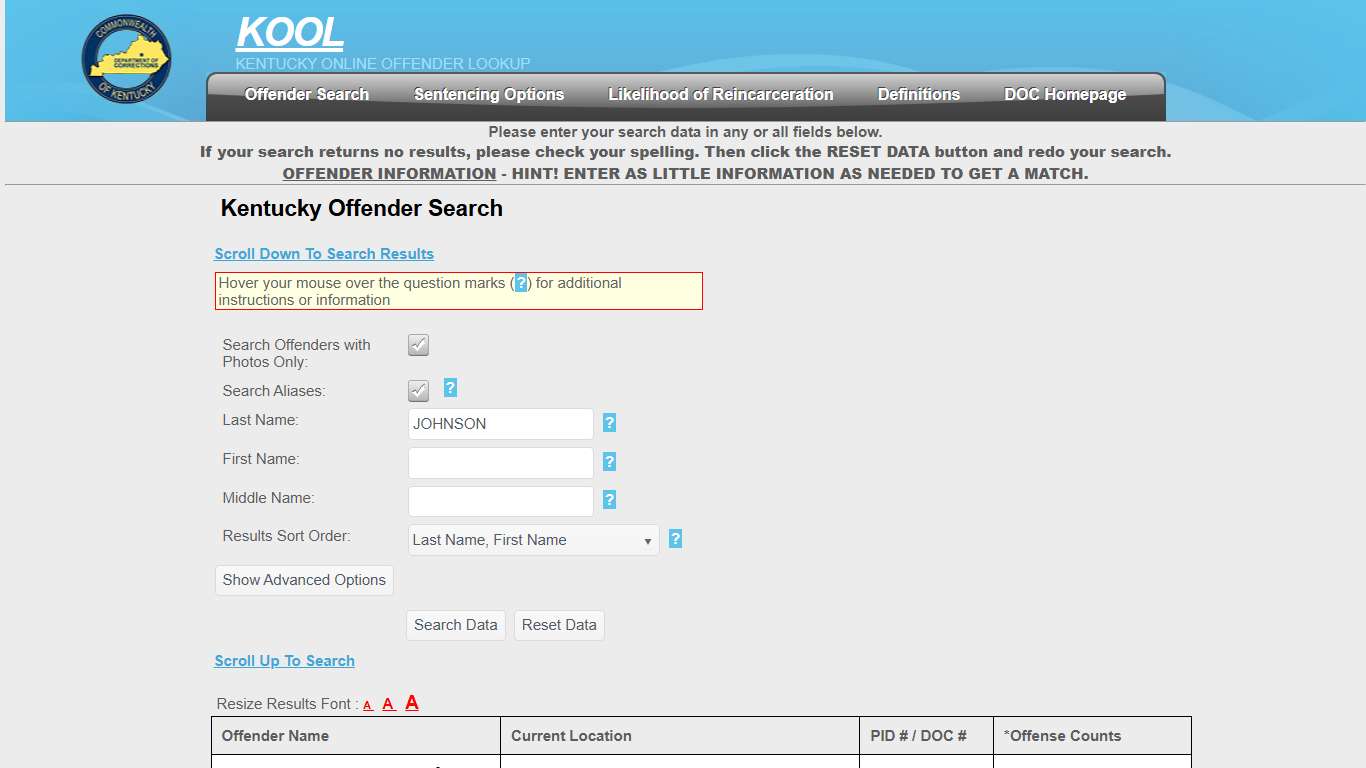 Kentucky Offender Search - Kentucky Department of Corrections - Offender Online Lookup System